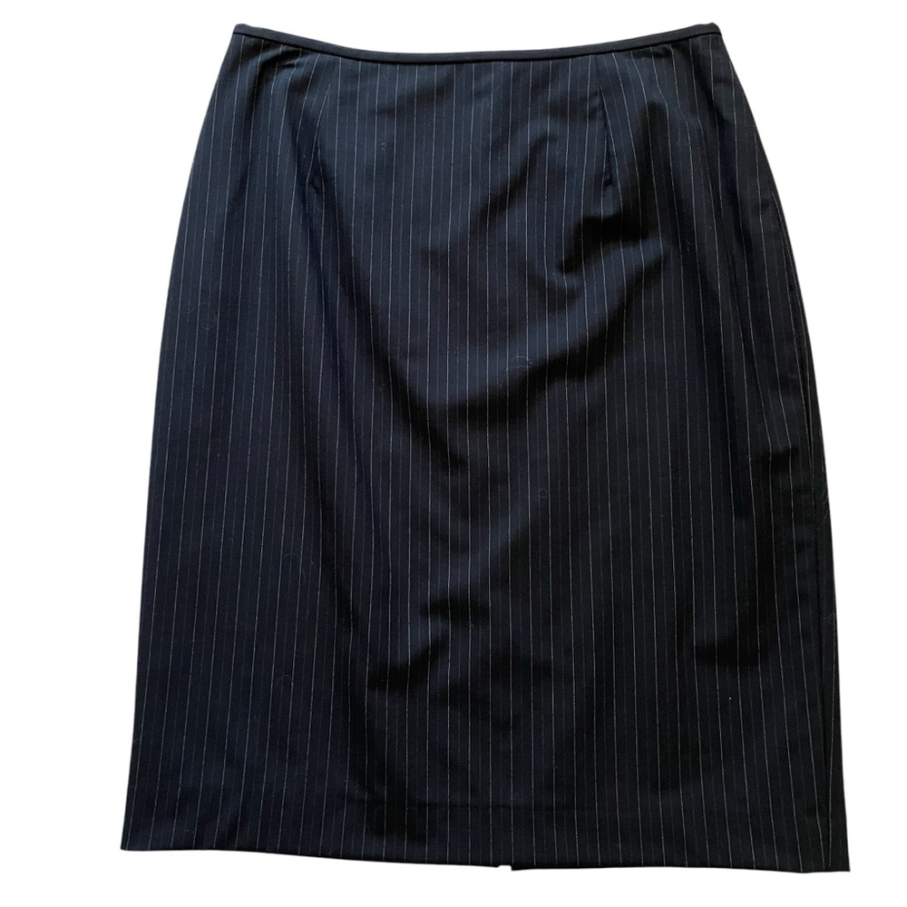 Lafayette 148 Black with White Pinstripes Stretch Wool Pencil Skirt 4